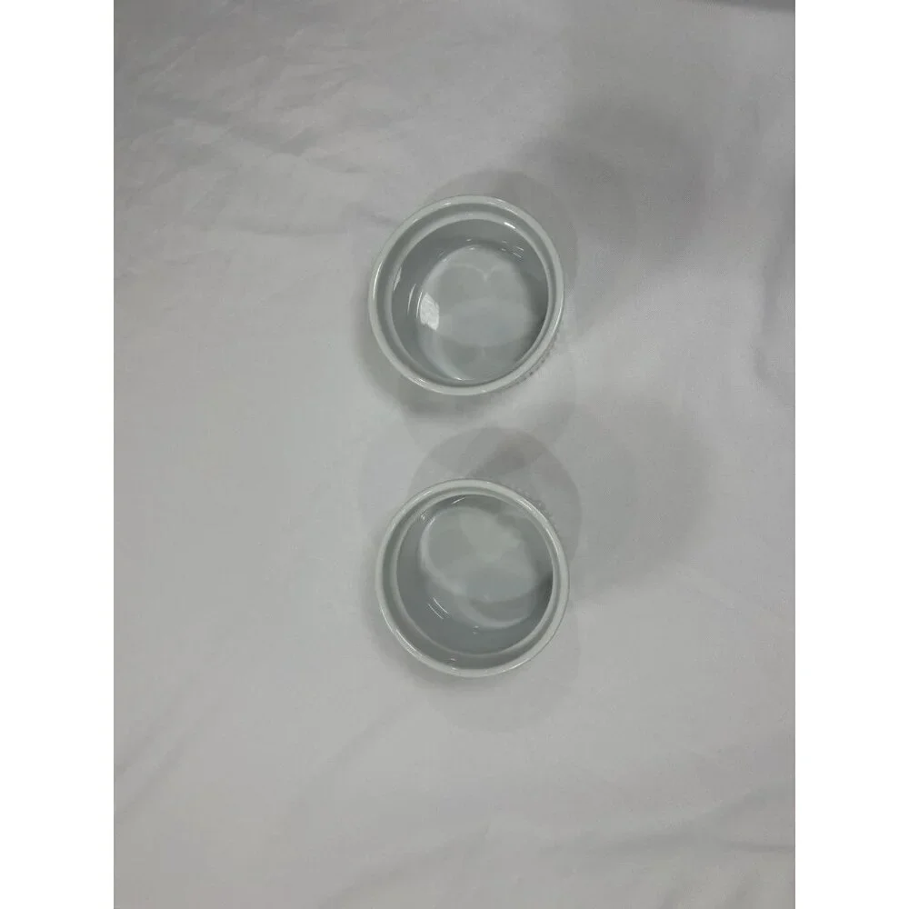 Lot of 2 Sur La Table Porcelain Round Soufflé Dishes Ramekin Ribbed White 8 Oz